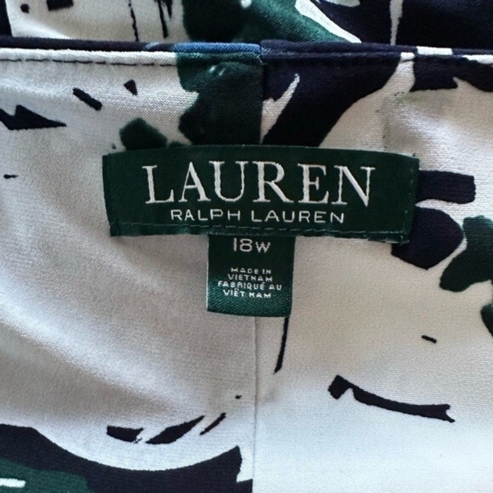 Lauren Ralph Lauren Navy Floral Cowl Neck Sleeveless Sheath Midi Dress Sz 18W VG - Picture 8 of 9